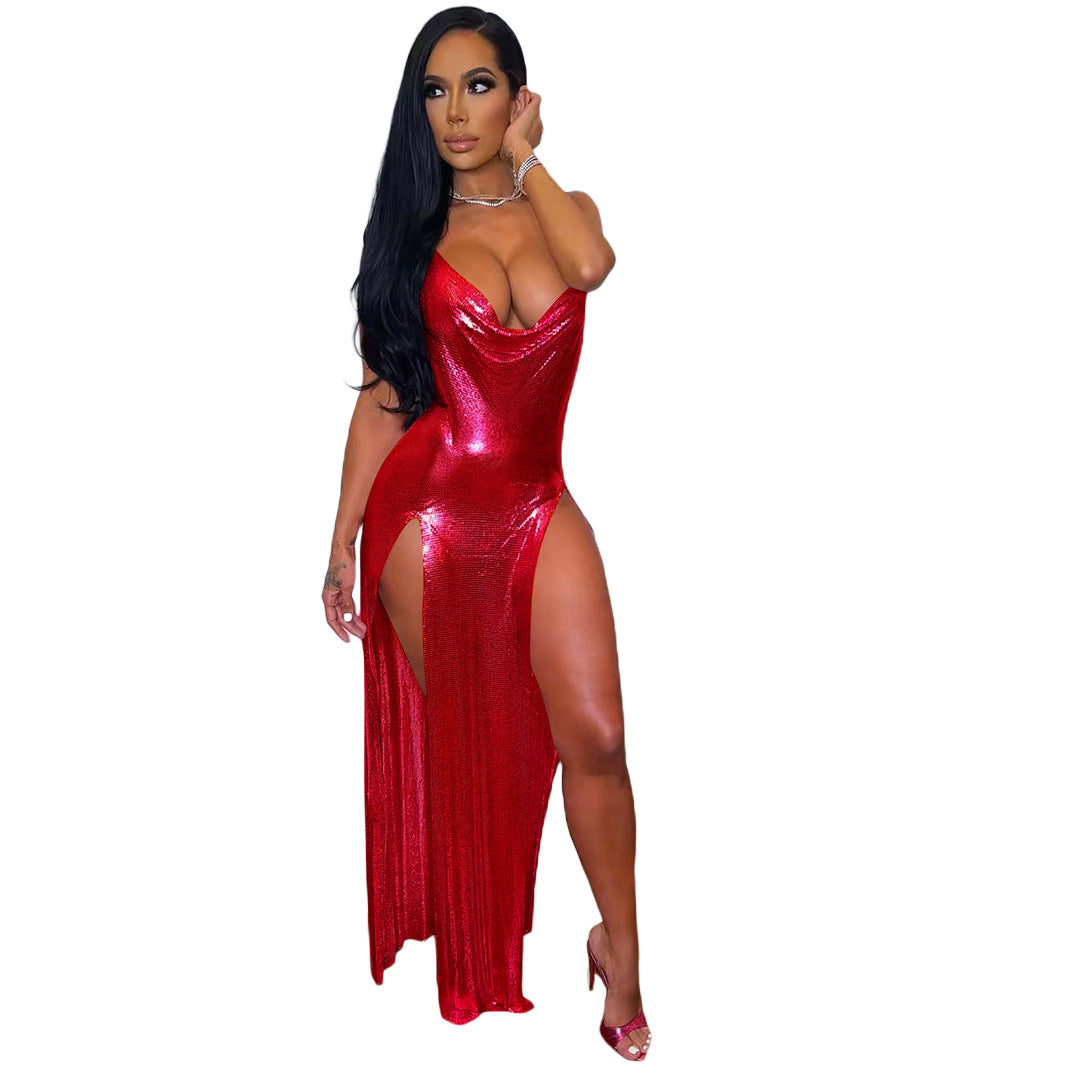 Evarisluxe Halter Neck Asymmetric Dress