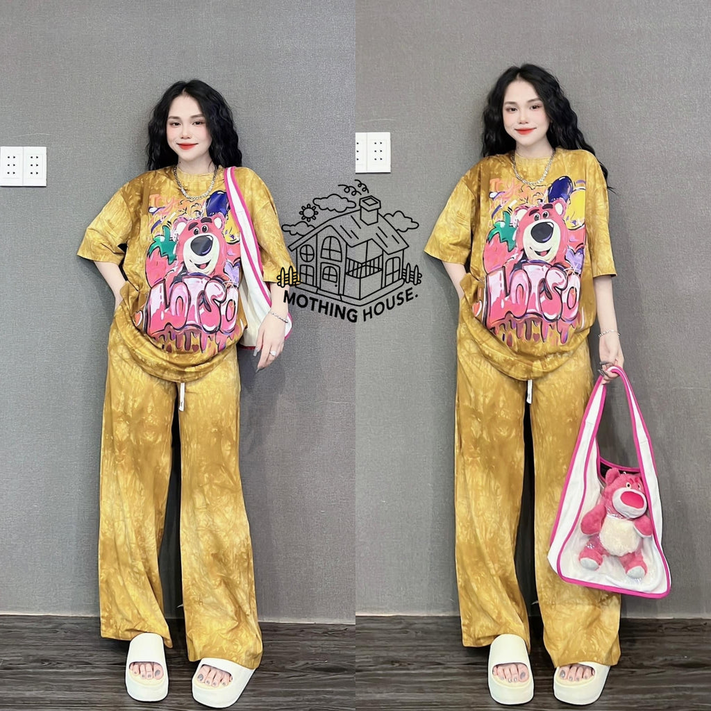Summer Loose Cartoon Print Two-Piece Set for Women