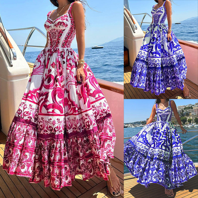 FD1460 Women's Fashion Floral Maxi Dress for Spring/Summer