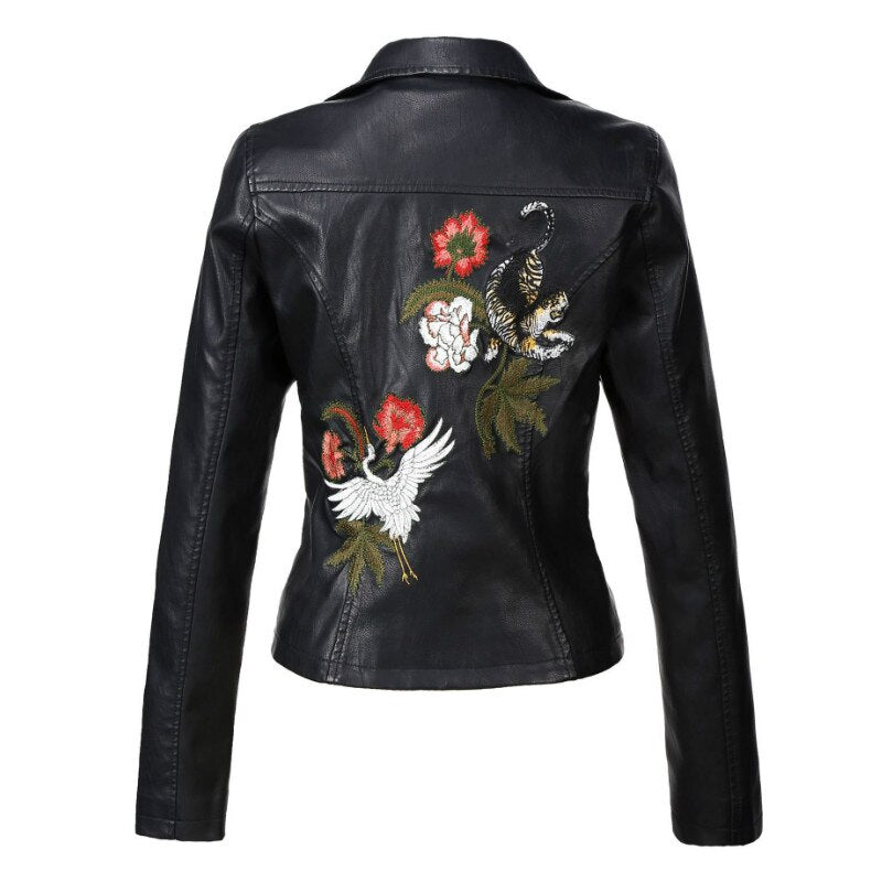 Embroidered Leather Jacket with Floral Design