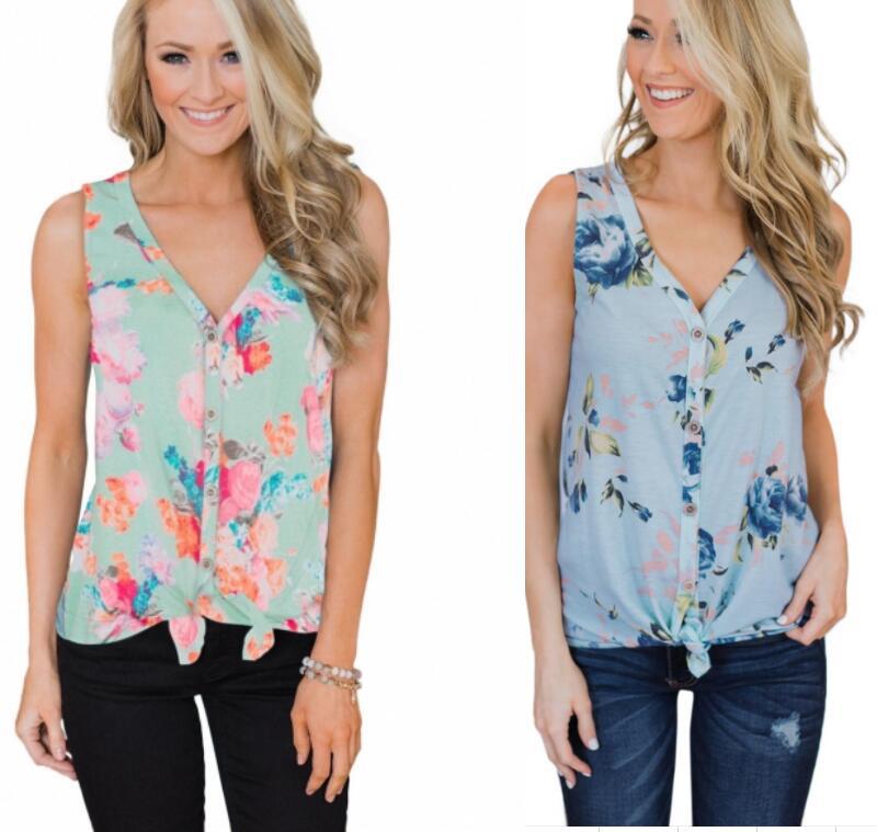 Summer V-Neck Sleeveless Printed Top for Women