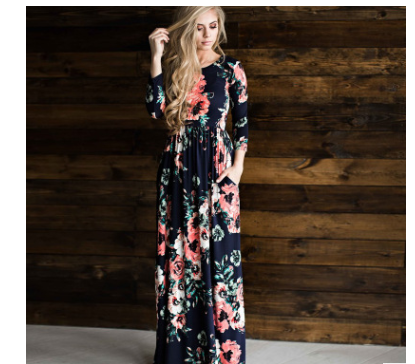 Spring Summer Long Sleeve Floral Print Dress