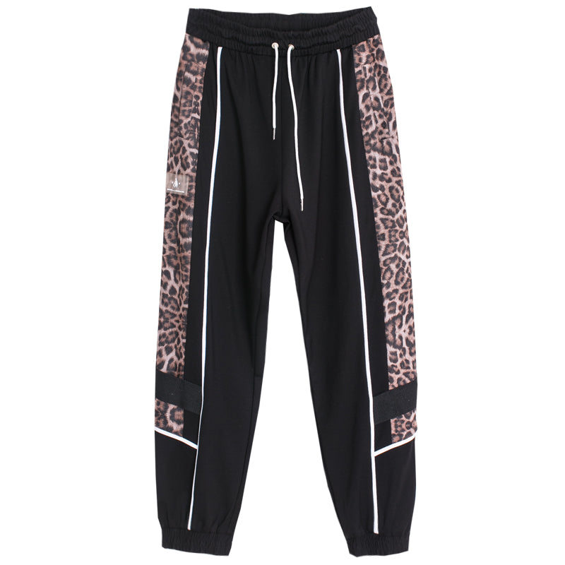 Retro Color-Blocked Leopard Print Sports Pants for Men