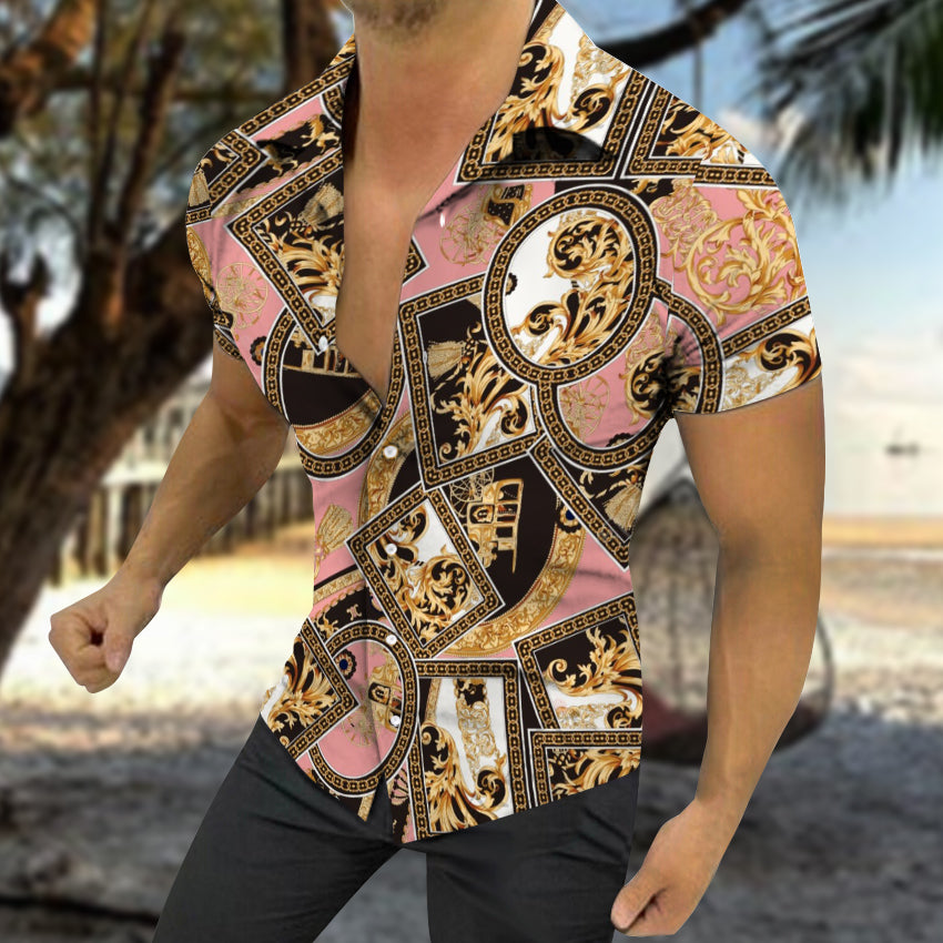Men's Casual Summer Hawaiian Print Short Sleeve Shirt