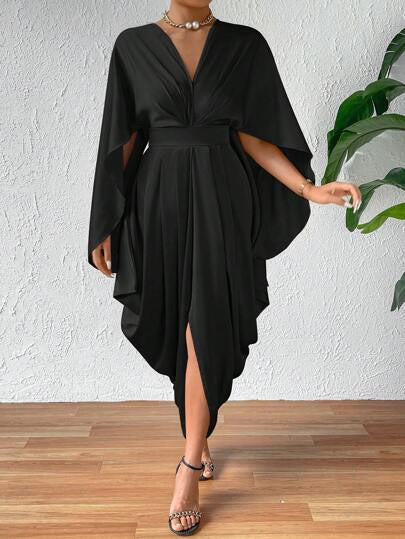 Evarisluxe Pleated Wave Midi Dress