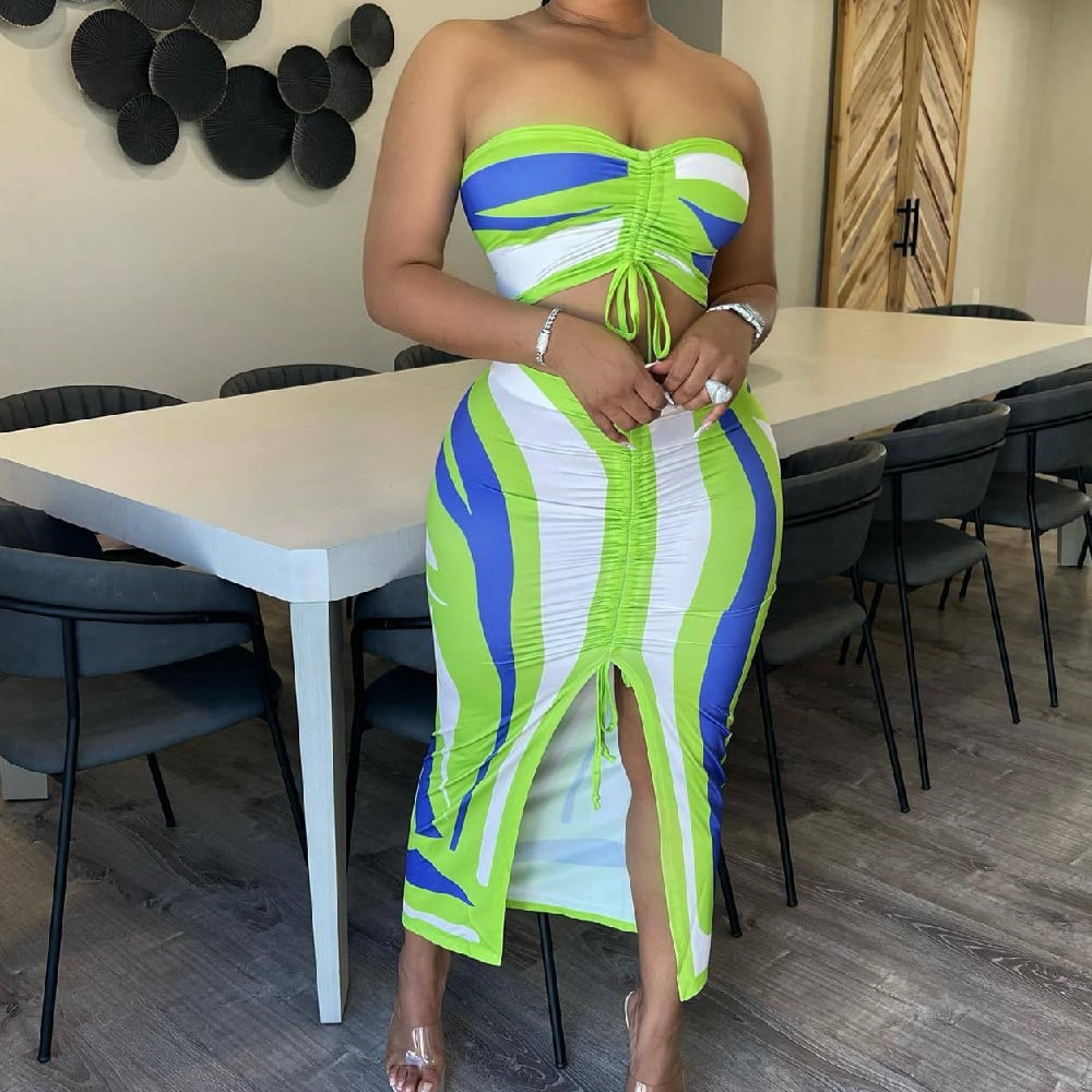 Custom Printed Bra Strap Two-Piece Skirt Set