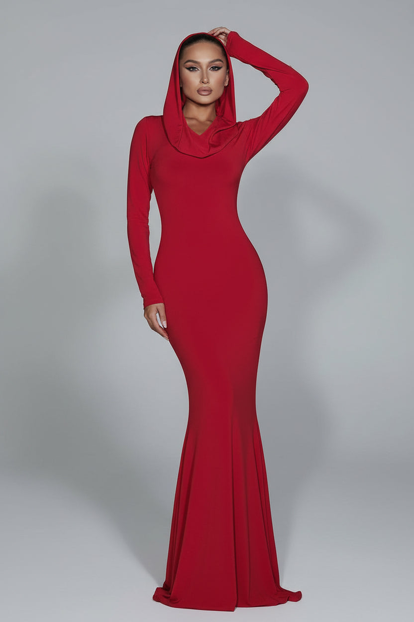 Evarisluxe Slim-Fit Long Sleeve Hooded Dress