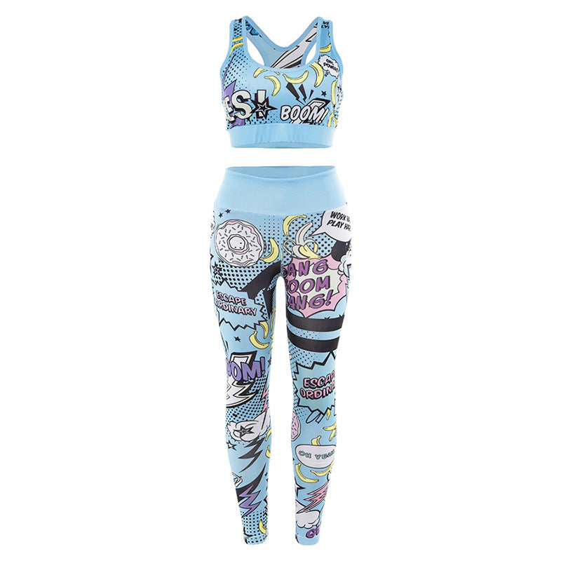 Cartoon Print Yoga Set for Women (Two-Piece)