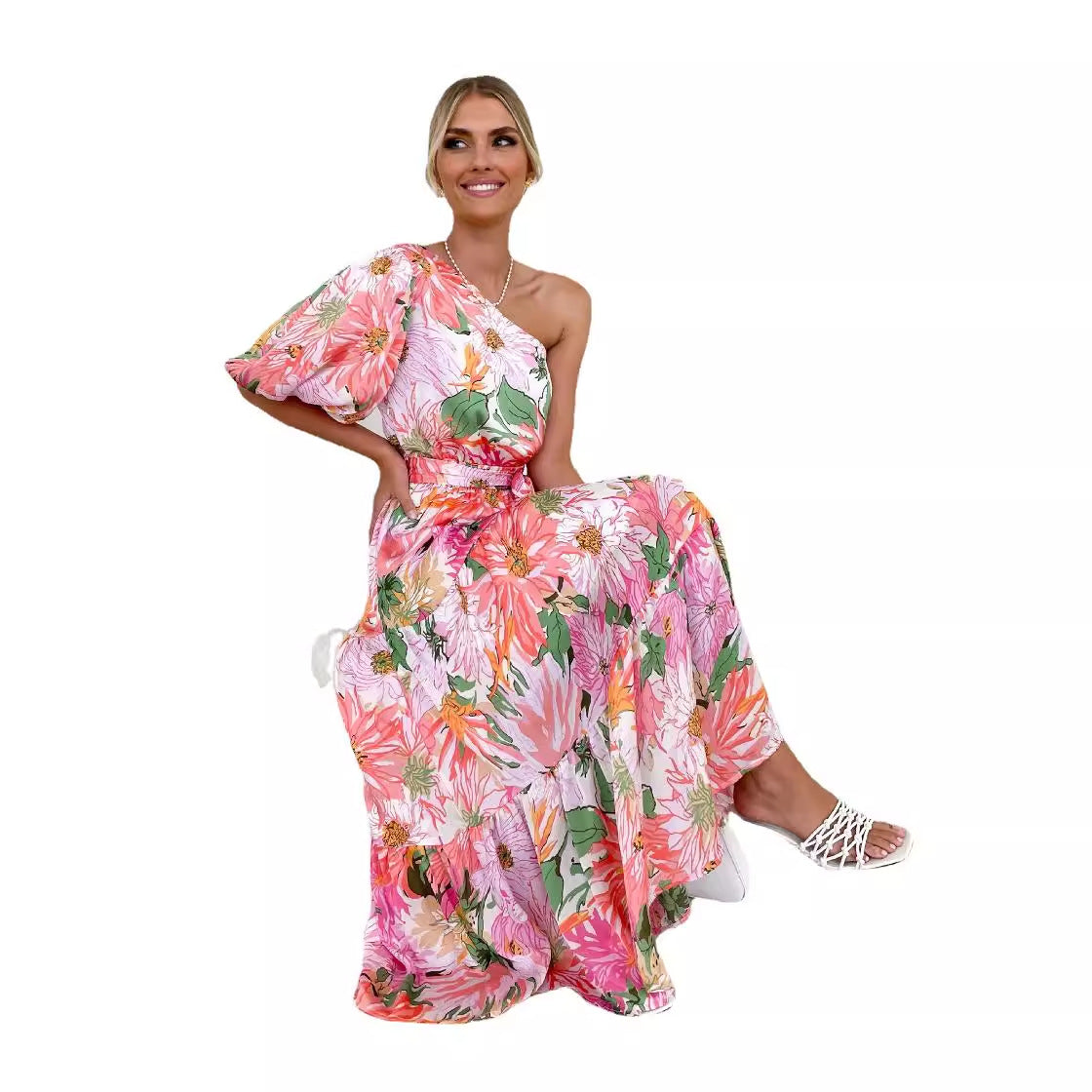 The Bloom Short-Sleeve Floral Maxi Dress | Evarisluxe