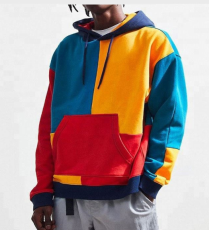 Fleece Hoodie for Men, Oversized Color Block Jacket