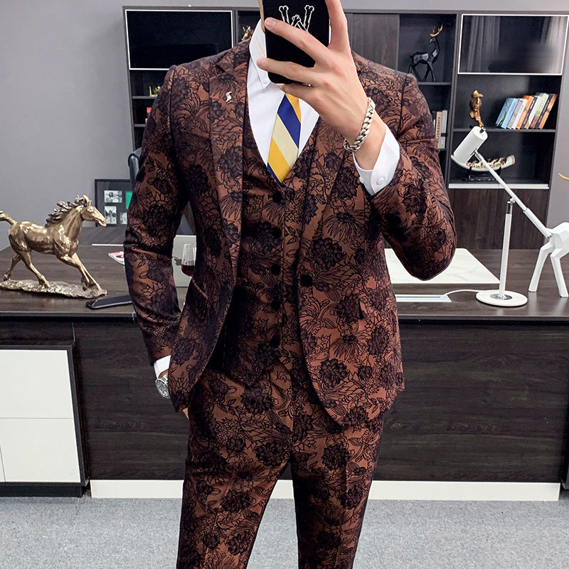 Jacquard Suit Set, Three-Piece Wedding Attire
