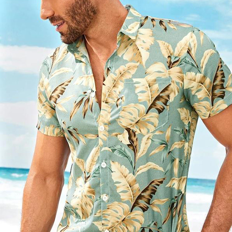 Summer Men's Casual Floral Short Sleeve Shirt