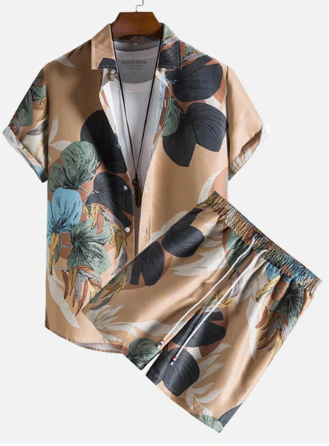 Men's Casual 3D Printed Hawaiian Shirt and Shorts Set