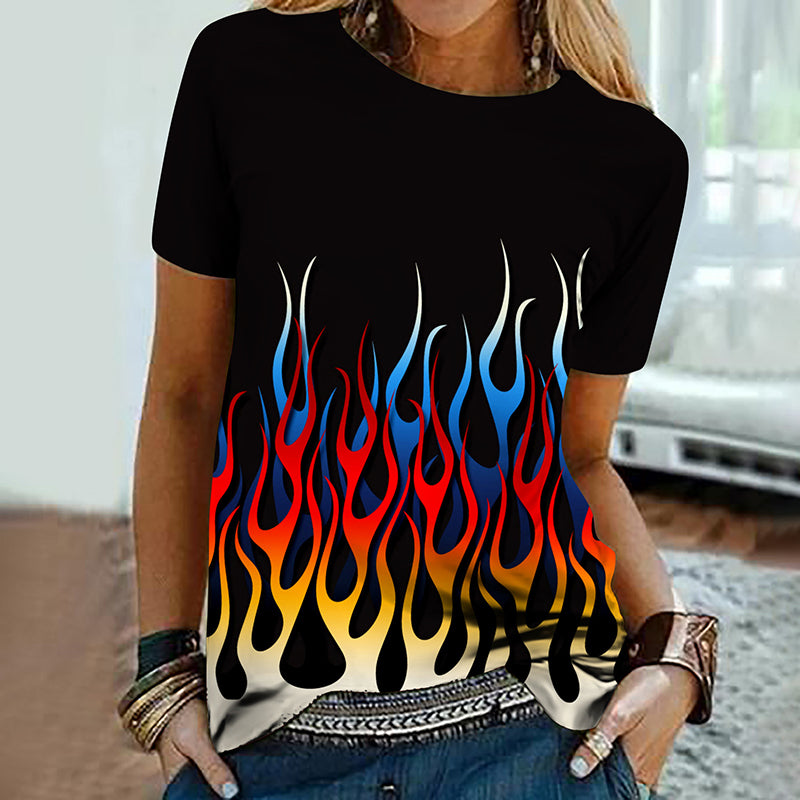 Colorful Flame 3D Print Oversized Summer T-Shirt for Women