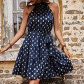 Polka Dot Sleeveless Halter Bandage Summer Dress