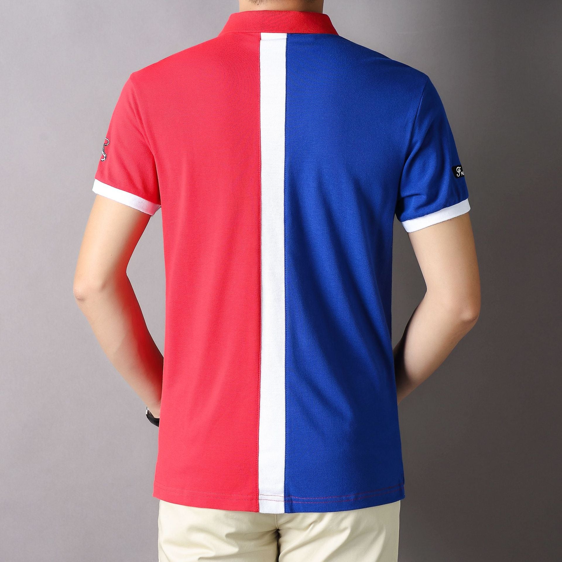 Men's Short Sleeve Polo Shirt with Color Block Embroidery