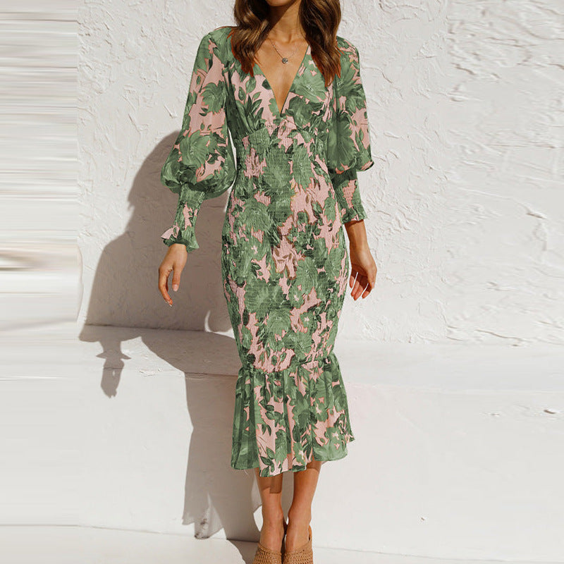2023 Spring V-Neck Fitted Mermaid Dress for Women