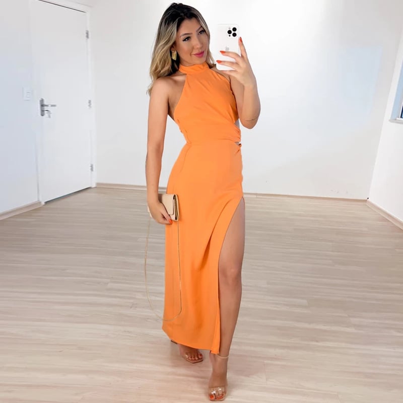 Evarisluxe High Waist Open Back Dress