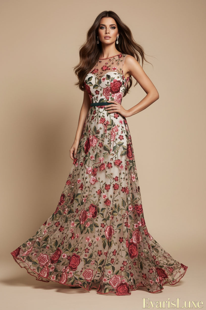 Woman taking a mirror selfie wearing a floral dress.