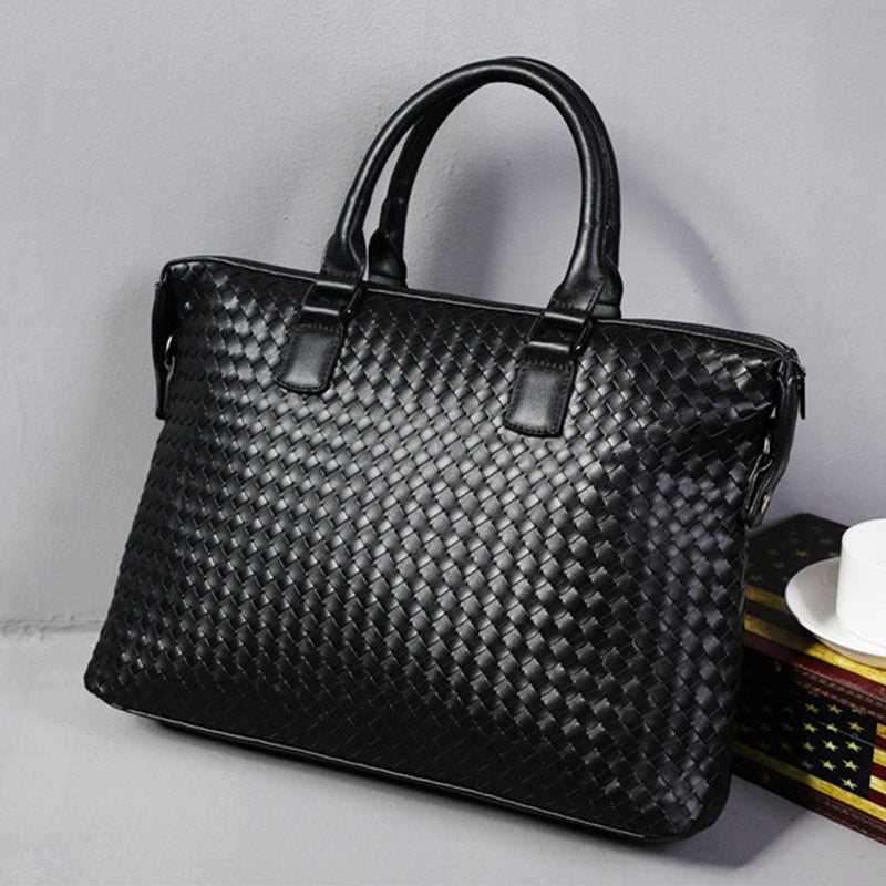 The Maison Woven PU Leather Executive Briefcase | Evarisluxe