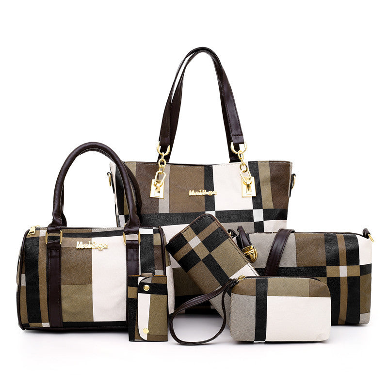 Autumn Winter British Check Pattern Six-Piece Bag Set