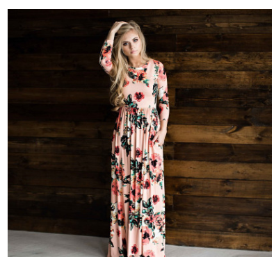 Spring Summer Long Sleeve Floral Print Dress