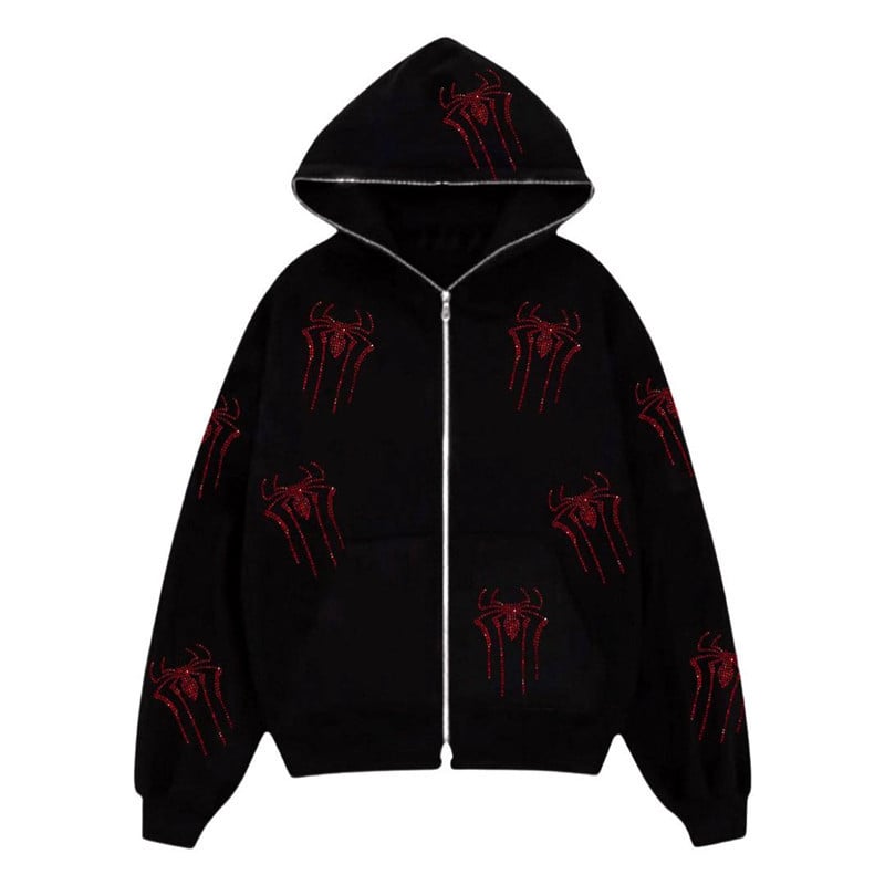 Spider Rhinestone Print Cardigan Jacket Combo