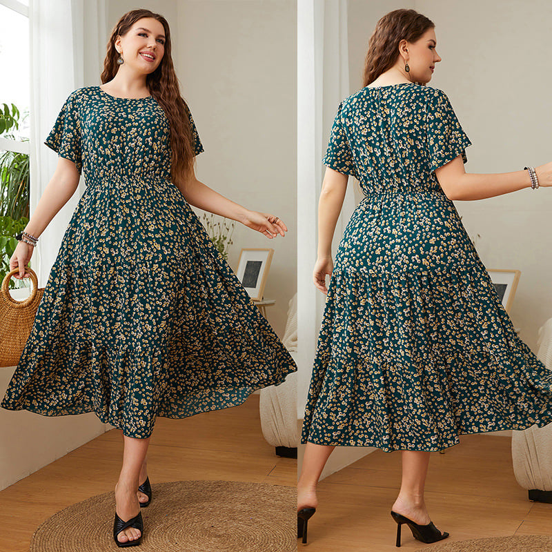 EvarisLuxe Floral Elegance Plus Size Midi Dress