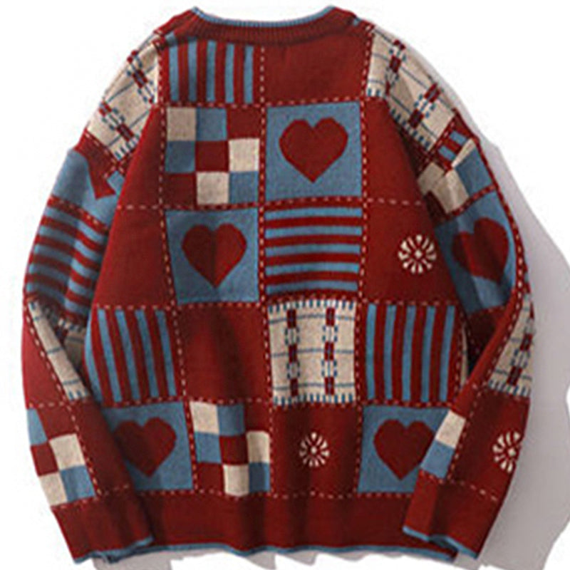 Vintage Hip Hop Love Knitted Cotton Sweater for Men