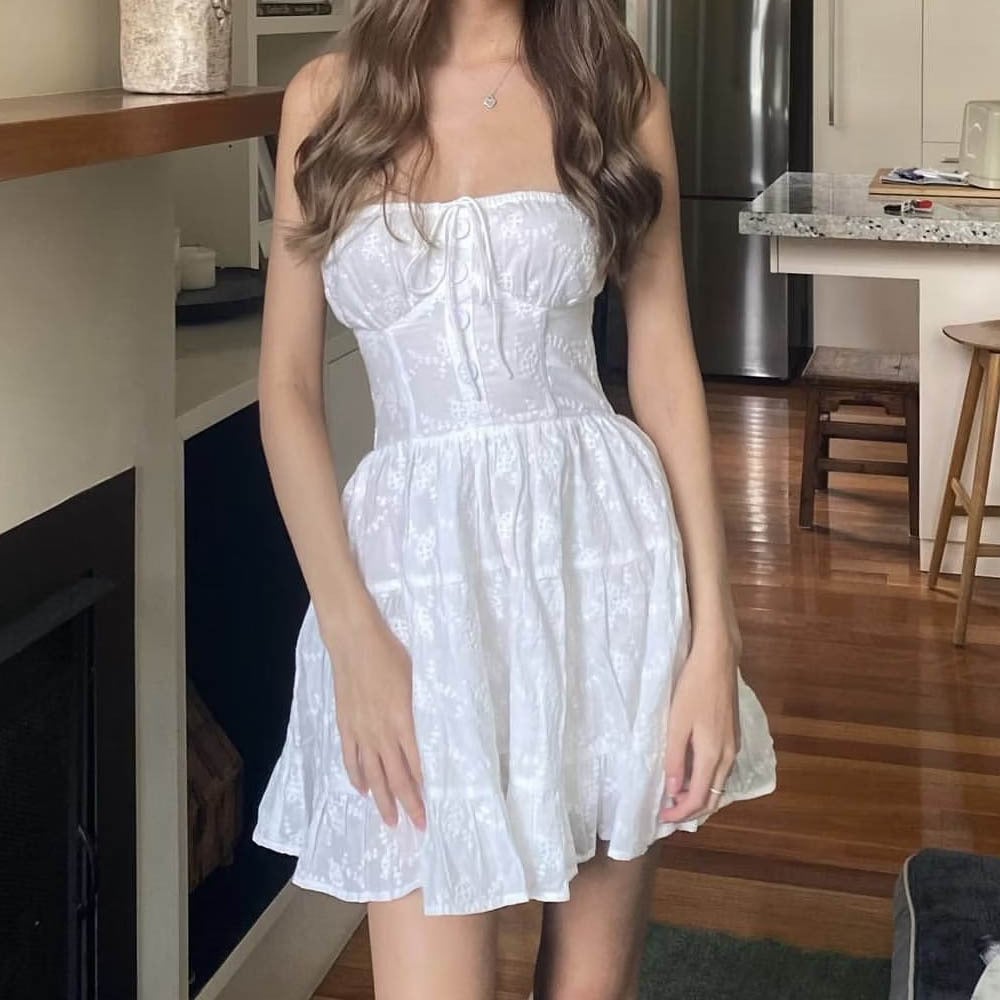 Sweet Spring Women's White Lace Chest Wrap Dress
