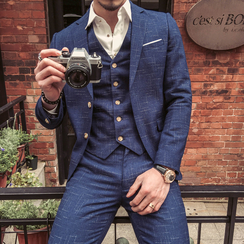 Men's Slim Fit Plaid Three-Piece Suit Set (Plus Size)