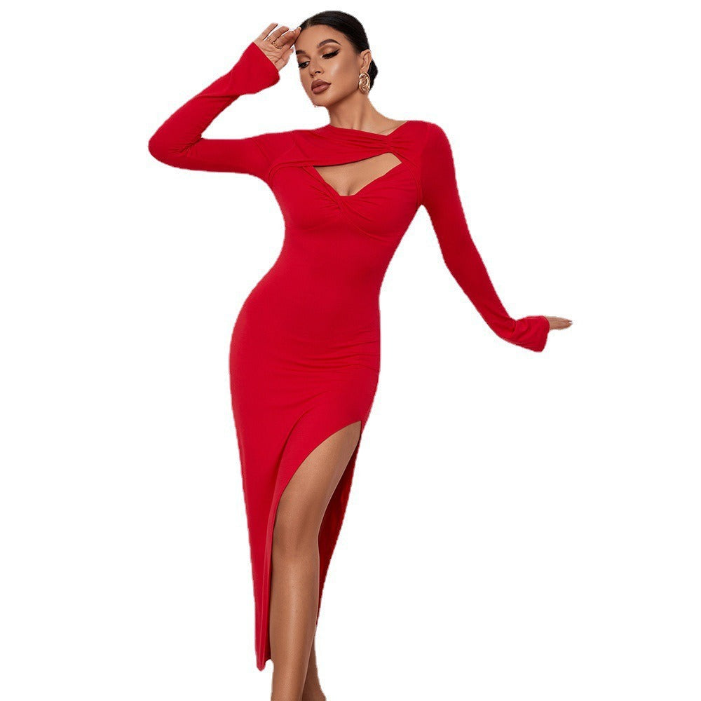 Evarisluxe Cutout High Slit Evening Dress