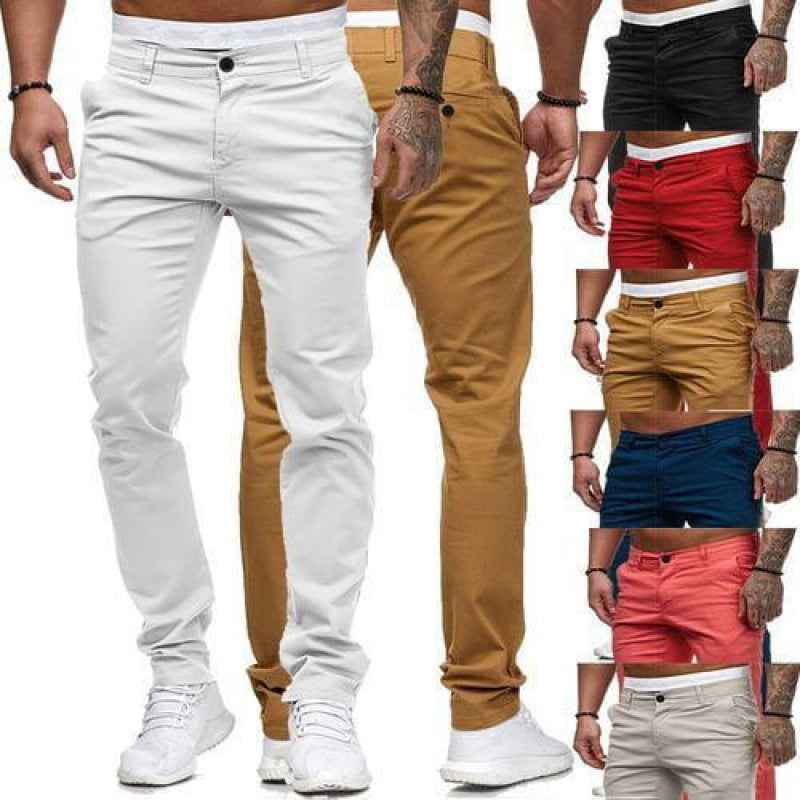 Men's Casual Slim Fit Solid Color Trousers (Wholesale)