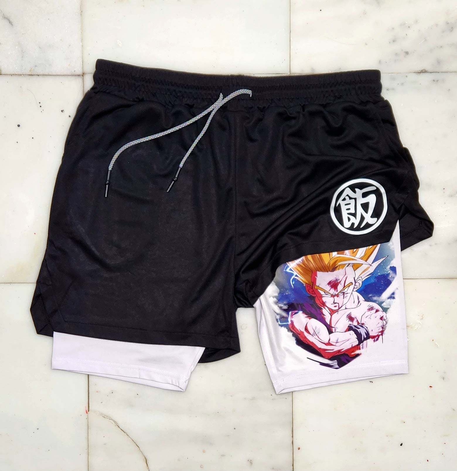 2023 Summer Men's Double Layer Anime Print Shorts