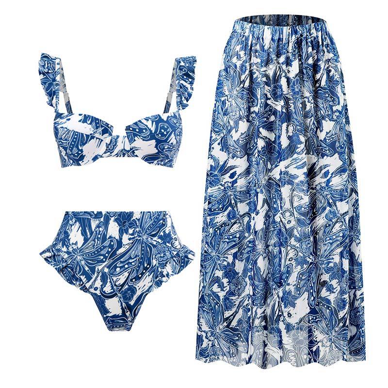 2023 Retro Three-Piece Swimsuit with Beach Skirt