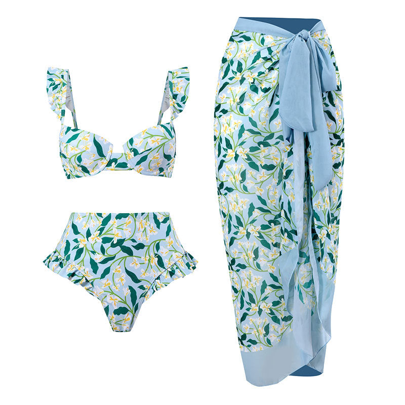2023 Retro Three-Piece Swimsuit with Beach Skirt