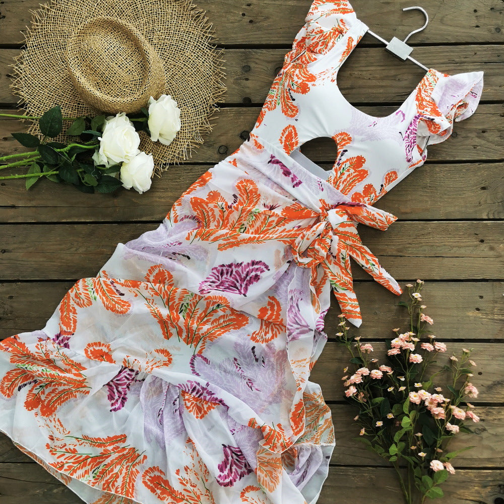 2024 Women's Three-Piece Swimwear Set with Back Cutout