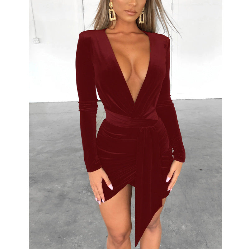 2020 Spring New Women's Sexy V-Neck Long Sleeve Dress