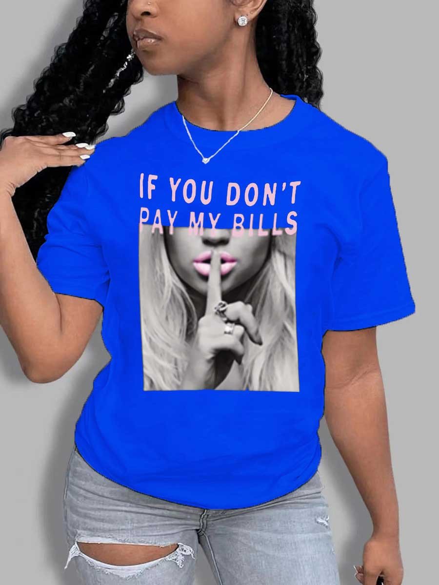Letter Print Summer Round Neck T-shirt for Women