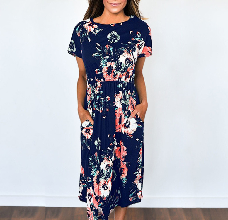 Spring Summer Long Sleeve Floral Print Dress