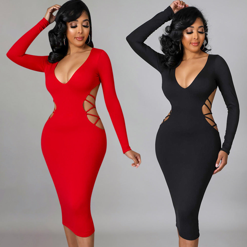Evarisluxe Hollow Out V-Neck Dress