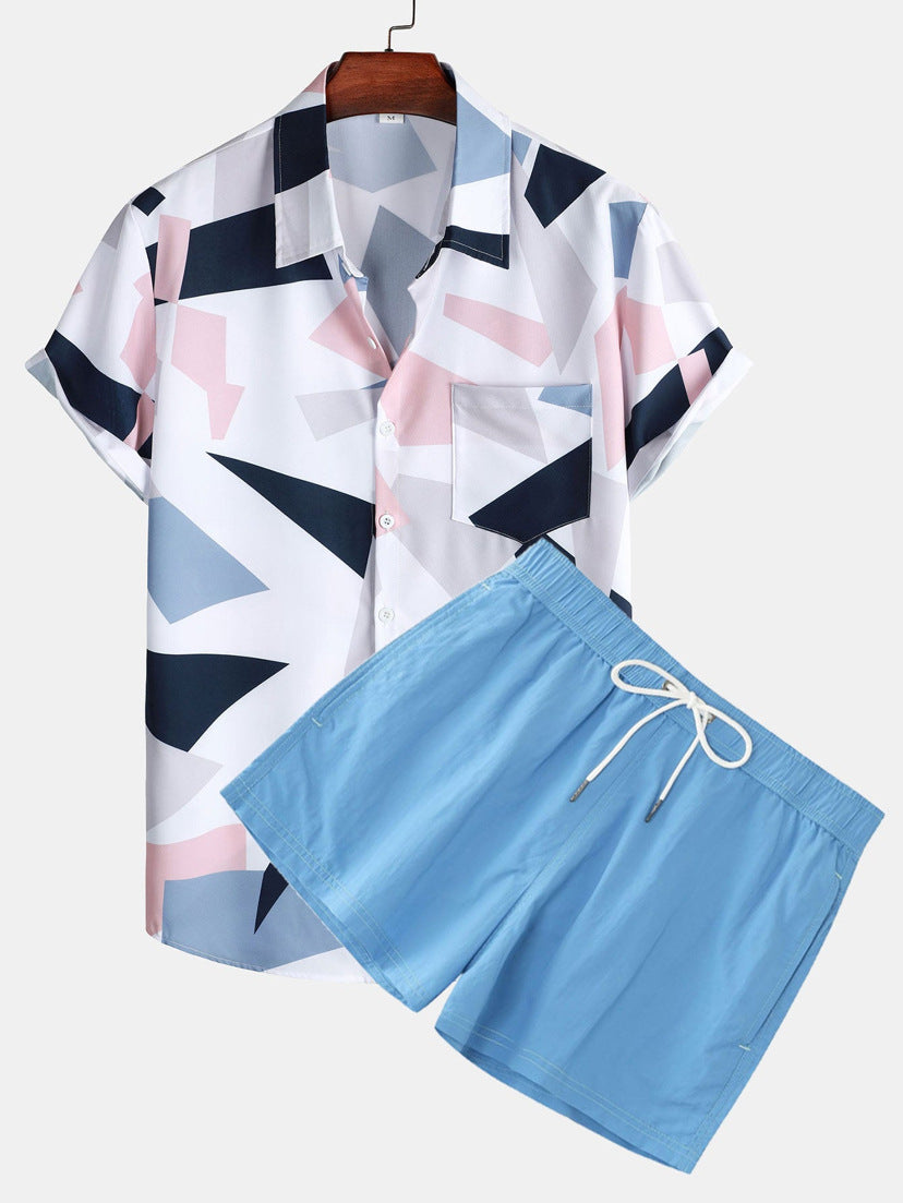 Men's Casual 3D Printed Hawaiian Shirt and Shorts Set