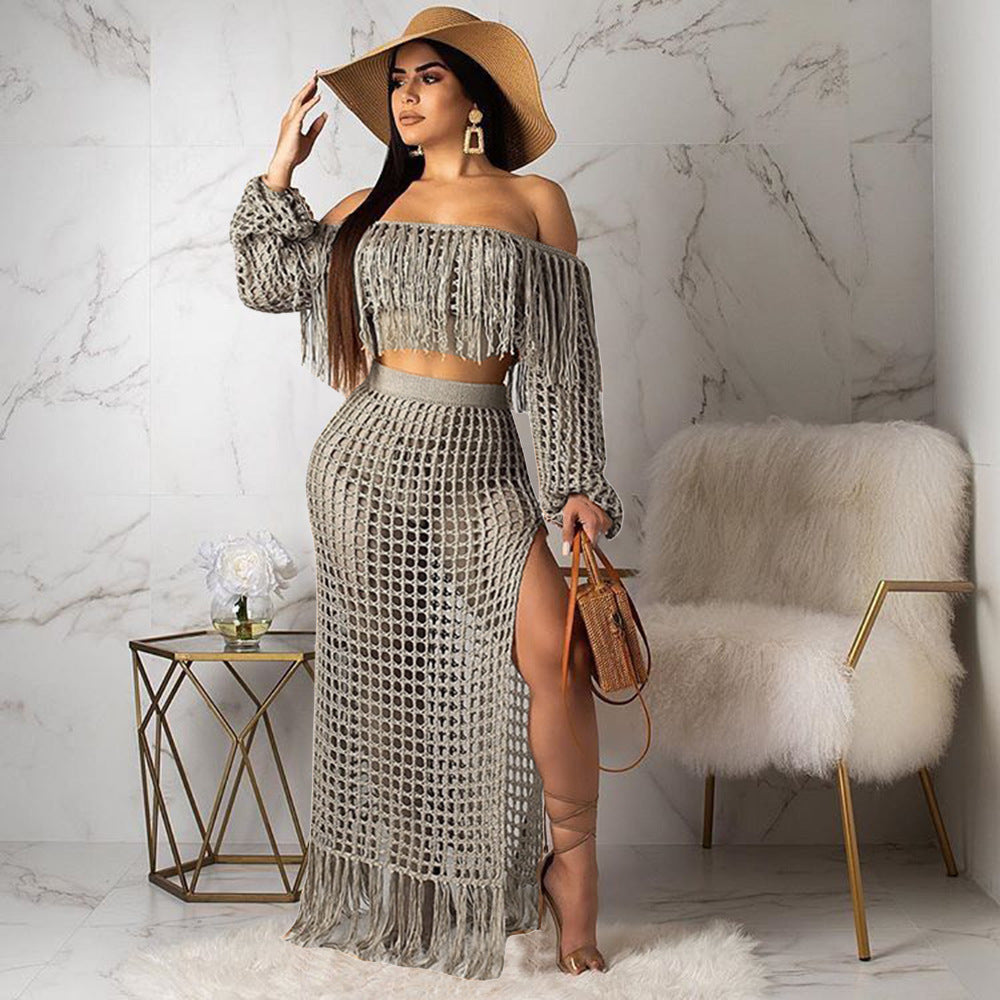 Casual Fringe Beach Skirt Two-Piece Set for Women