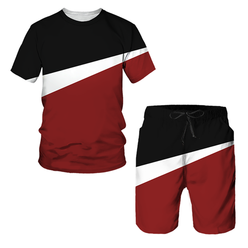 3D Printed Summer Stripe 2-Piece Men's Gym Suit