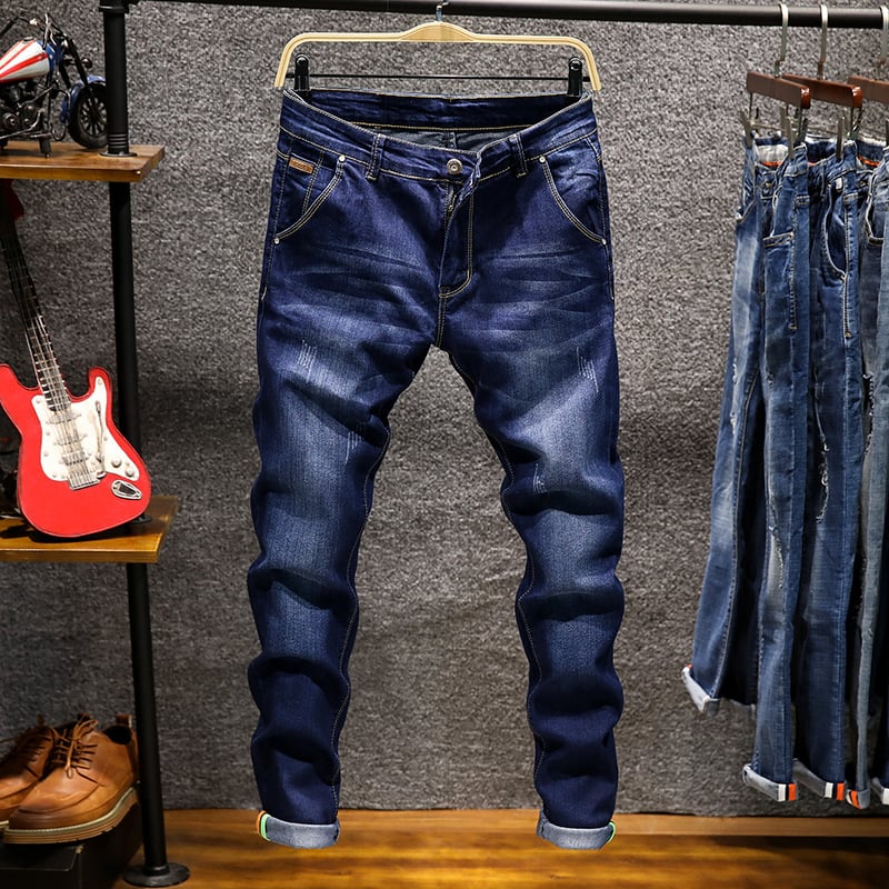 Men's Solid Color Slim Fit Denim Trousers