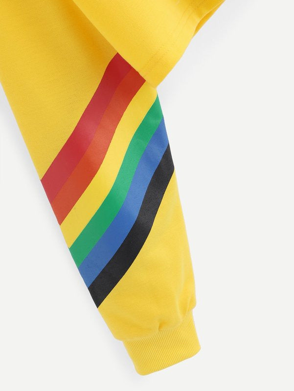 Rainbow Striped Hoodie T-Shirt for Women (Summer/Fall)