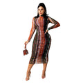 Printed Long-Sleeved Midi Dress for Women