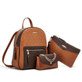 3-Piece Embossed PU Leather Backpack Set for Women