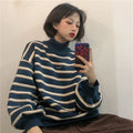 Women's Colorblock Striped Turtleneck Pullover Sweater