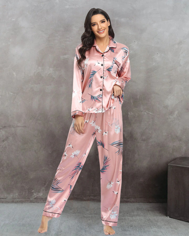 Elastic Satin Two-Piece Homewear Pajama Set for Women
